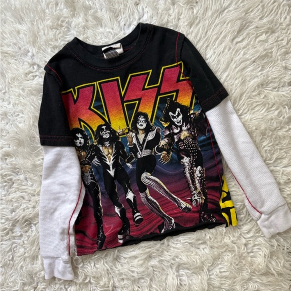 KISS Kids Long Sleeve Graphic Tee - Black and White